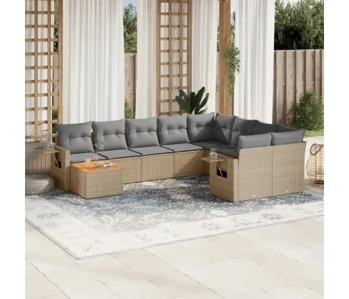 10-Daļīgs Dārza Dīvāna Komplekts, Matrači, Bēša Pe Rotangpalma Vidaxl