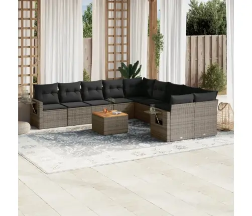 11-Daļīgs Dārza Dīvāna Komplekts Ar Matračiem, Pelēks Pe Pinums Vidaxl