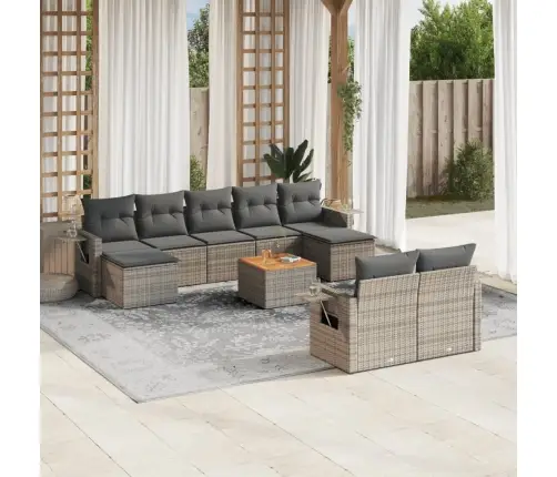 10-Daļīgs Dārza Dīvāna Komplekts Ar Matračiem, Pelēks Pe Pinums Vidaxl