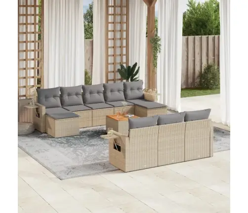 11-Daļīgs Dārza Dīvāna Komplekts, Matrači, Bēša Pe Rotangpalma Vidaxl