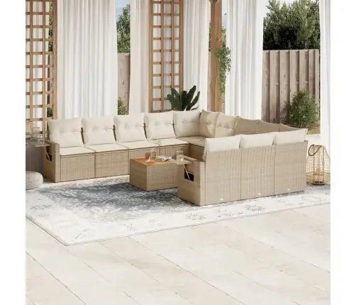 Sodo Komplektas Su Pagalvėlėmis, 12 Dalių, Smėlio, Poliratanas