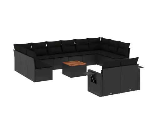 Sofos Komplektas Su Pagalvėlėmis, 13 Dalių, Juodas, Poliratanas