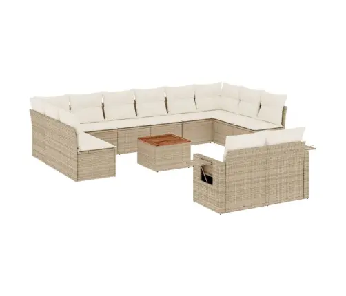 13-Daļīgs Dārza Dīvāna Komplekts, Matrači, Bēša Pe Rotangpalma Vidaxl