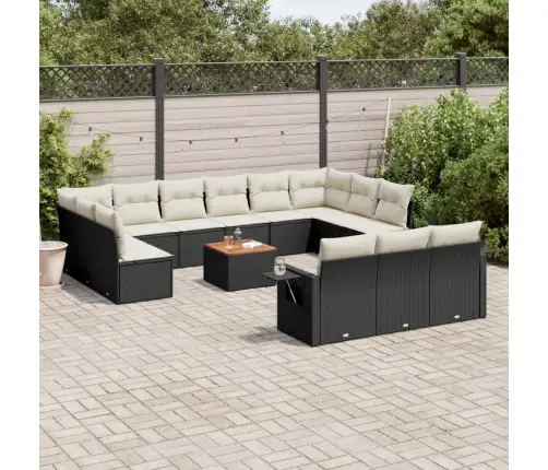 14-Daļīgs Dārza Dīvāna Komplekts, Matrači, Melna Pe Rotangpalma Vidaxl