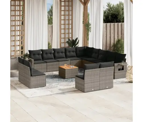 Sodo Komplektas Su Pagalvėlėmis, 14 Dalių, Pilkas, Poliratanas