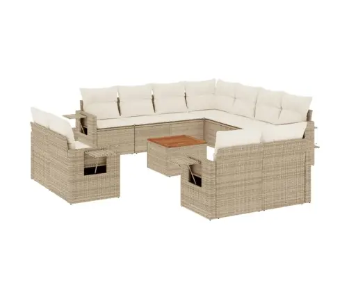 12-Daļīgs Dārza Dīvāna Komplekts, Matrači, Bēša Pe Rotangpalma Vidaxl