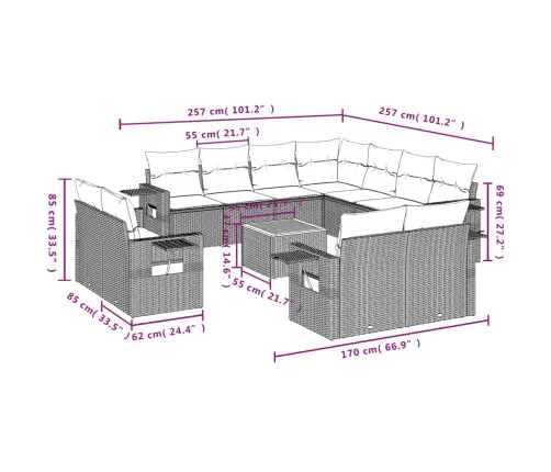 12-Daļīgs Dārza Dīvāna Komplekts, Matrači, Bēša Pe Rotangpalma Vidaxl
