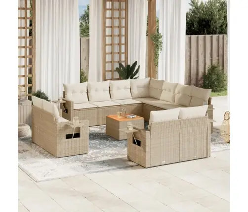 12-Daļīgs Dārza Dīvāna Komplekts, Matrači, Bēša Pe Rotangpalma Vidaxl