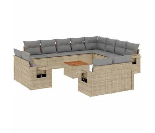 13-Daļīgs Dārza Dīvāna Komplekts, Matrači, Bēša Pe Rotangpalma Vidaxl