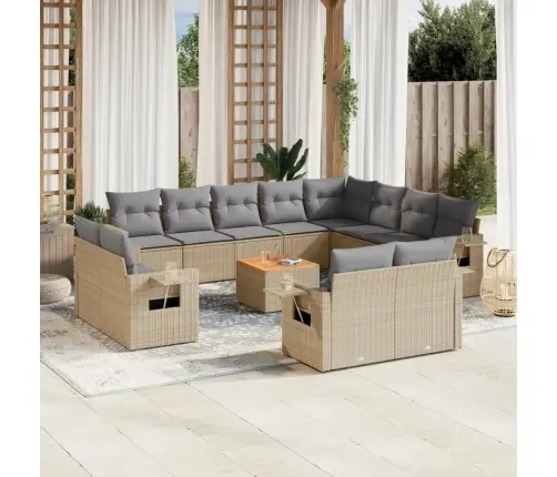 13-Daļīgs Dārza Dīvāna Komplekts, Matrači, Bēša Pe Rotangpalma Vidaxl