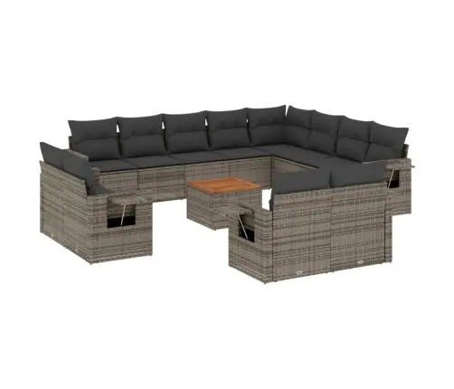 13-Daļīgs Dārza Dīvānu Komplekts Ar Matračiem, Pelēks Pe Vidaxl