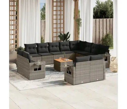 13-Daļīgs Dārza Dīvānu Komplekts Ar Matračiem, Pelēks Pe Vidaxl