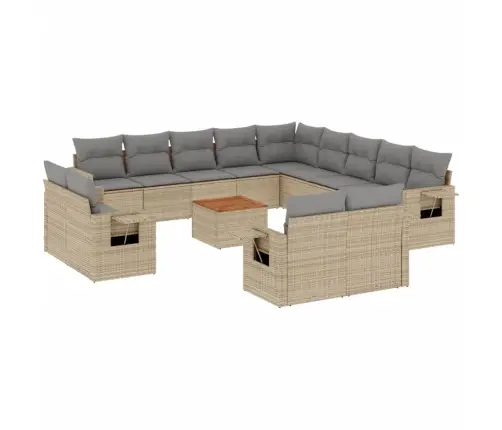 14-Daļīgs Dārza Dīvāna Komplekts, Matrači, Bēša Pe Rotangpalma Vidaxl