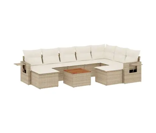 10-Daļīgs Dārza Dīvāna Komplekts, Matrači, Bēša Pe Rotangpalma Vidaxl