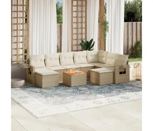 10-Daļīgs Dārza Dīvāna Komplekts, Matrači, Bēša Pe Rotangpalma Vidaxl