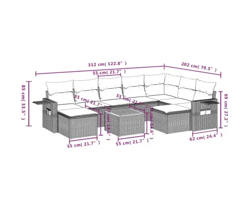 10-Daļīgs Dārza Dīvāna Komplekts, Matrači, Bēša Pe Rotangpalma Vidaxl