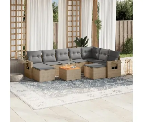 10-Daļīgs Dārza Dīvāna Komplekts, Matrači, Bēša Pe Rotangpalma Vidaxl