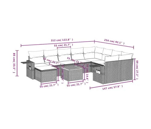 11-Daļīgs Dārza Dīvāna Komplekts, Matrači, Melna Pe Rotangpalma Vidaxl