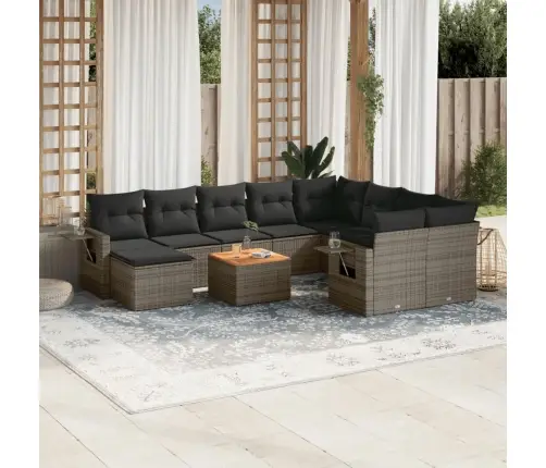 11-Daļīgs Dārza Dīvāna Komplekts Ar Matračiem, Pelēks Pe Pinums Vidaxl