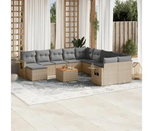 Sodo Komplektas Su Pagalvėlėmis, 12 Dalių, Smėlio, Poliratanas