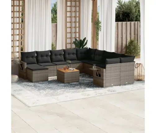 12-Daļīgs Dārza Atpūtas Mēbeļu Komplekts, Matrači, Pelēks Pe Vidaxl