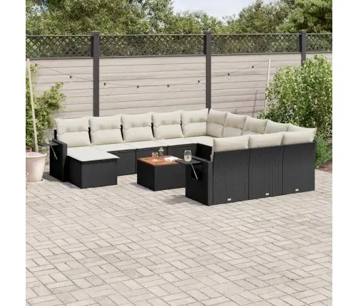 Sofos Komplektas Su Pagalvėlėmis, 13 Dalių, Juodas, Poliratanas