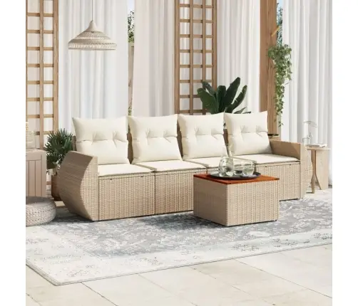 5-Daļīgs Dārza Dīvāna Komplekts, Matrači, Bēša Pe Rotangpalma Vidaxl