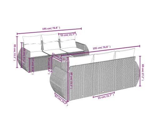 7-Daļīgs Dārza Dīvāna Komplekts Ar Matračiem, Melna Pe Vidaxl