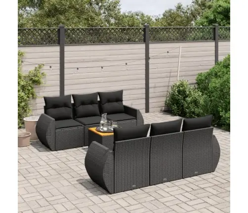 7-Daļīgs Dārza Dīvāna Komplekts Ar Matračiem, Melna Pe Vidaxl