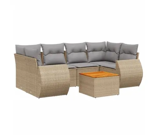 Sofos Komplektas Su Pagalvėlėmis, 7 Dalių, Smėlio, Poliratanas