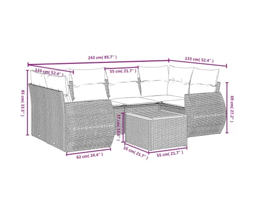Sofos Komplektas Su Pagalvėlėmis, 7 Dalių, Smėlio, Poliratanas