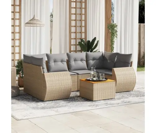 Sofos Komplektas Su Pagalvėlėmis, 7 Dalių, Smėlio, Poliratanas