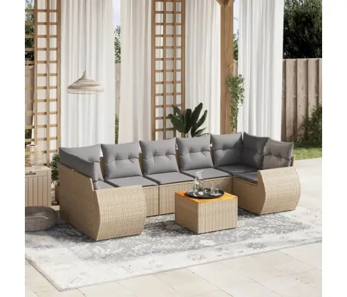 8-Daļīgs Dārza Dīvāna Komplekts, Matrači, Bēša Pe Rotangpalma Vidaxl