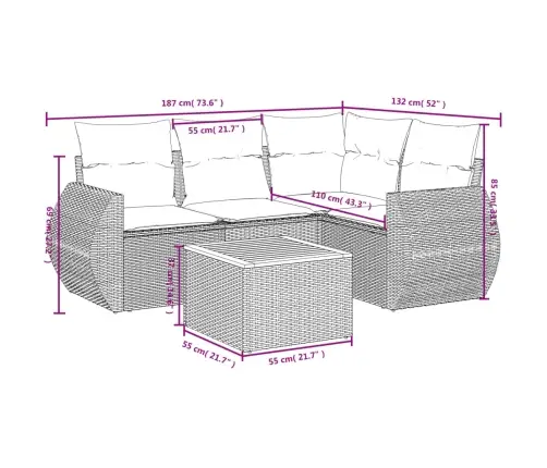 5-Osaline Aiadiivani Komplekt Patjadega, Beež, Polürotang