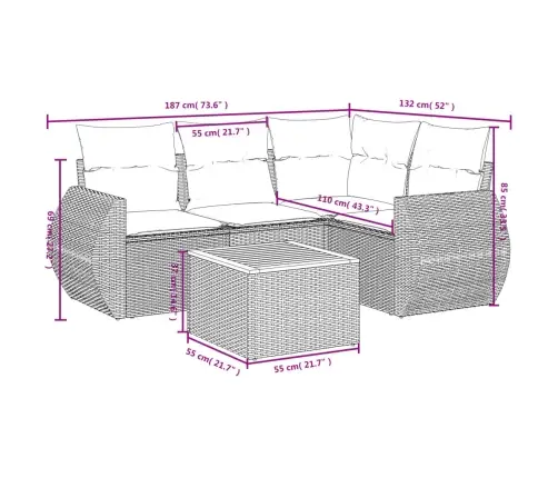 5-Daļīgs Dārza Dīvāna Komplekts Ar Matračiem, Pelēks Pe Pinums Vidaxl