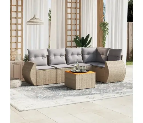 Sofos Komplektas Su Pagalvėlėmis, 6 Dalių, Smėlio, Poliratanas