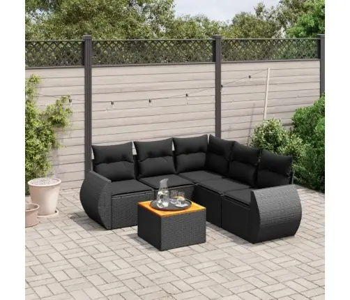 Sofos Komplektas Su Pagalvėlėmis, 6 Dalių, Juodas, Poliratanas