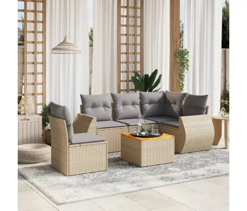 6-Daļīgs Dārza Dīvāna Komplekts, Matrači, Bēša Pe Rotangpalma Vidaxl