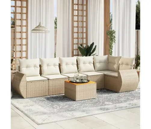 7-Daļīgs Dārza Dīvāna Komplekts, Matrači, Bēša Pe Rotangpalma Vidaxl