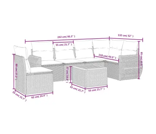 Sofos Komplektas Su Pagalvėlėmis, 7 Dalių, Juodas, Poliratanas