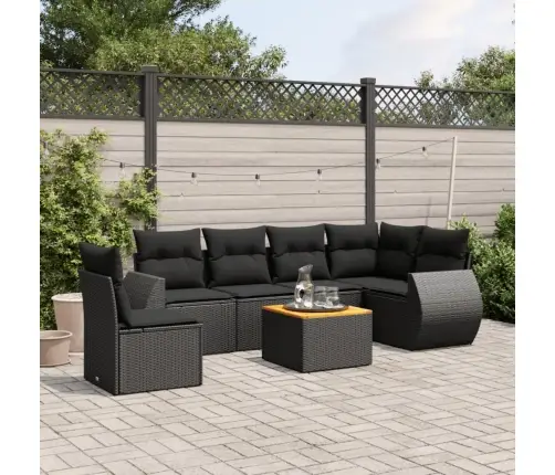 Sofos Komplektas Su Pagalvėlėmis, 7 Dalių, Juodas, Poliratanas