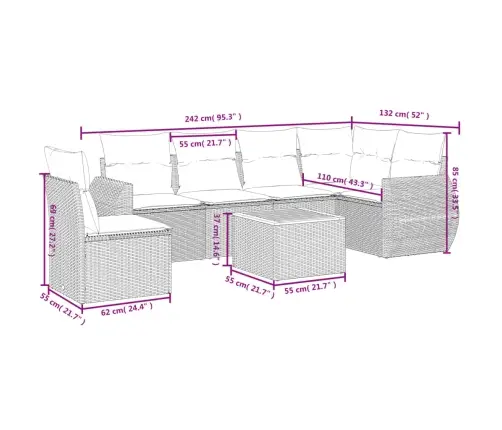 7-Daļīgs Dārza Dīvāna Komplekts, Matrači, Bēša Pe Rotangpalma Vidaxl