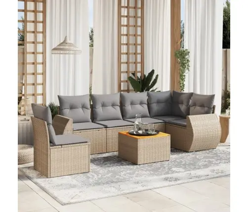 7-Daļīgs Dārza Dīvāna Komplekts, Matrači, Bēša Pe Rotangpalma Vidaxl