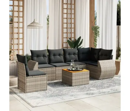 Sofos Komplektas Su Pagalvėlėmis, 7 Dalių, Pilkas, Poliratanas