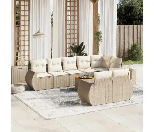 Sodo Komplektas Su Pagalvėlėmis, 9 Dalių, Smėlio, Poliratanas