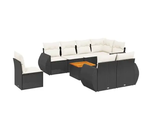 9-Daļīgs Dārza Dīvāna Komplekts, Matrači, Melna Pe Rotangpalma Vidaxl