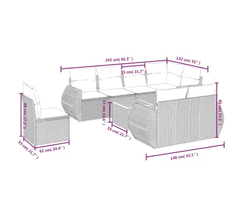 9-Daļīgs Dārza Dīvāna Komplekts, Matrači, Melna Pe Rotangpalma Vidaxl