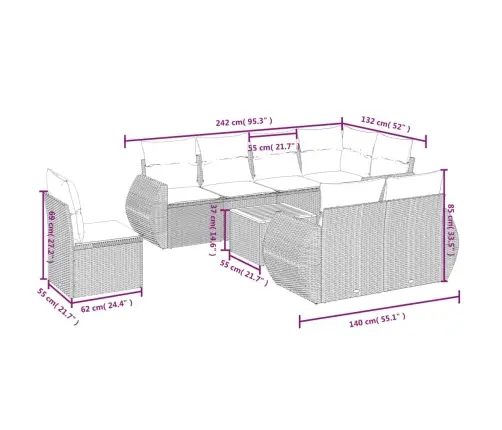 9-Daļīgs Dārza Dīvānu Komplekts, Matrači, Bēša Pe Rotangpalma Vidaxl