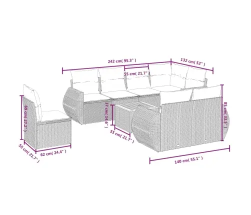Sofos Komplektas Su Pagalvėlėmis, 9 Dalių, Pilkas, Poliratanas