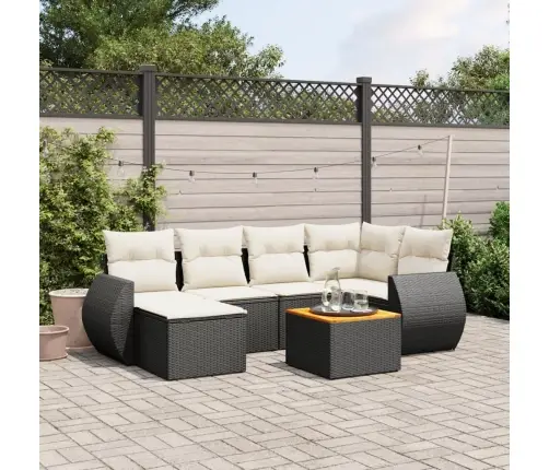 7-Daļīgs Dārza Dīvāna Komplekts Ar Matračiem, Melna Pe Vidaxl